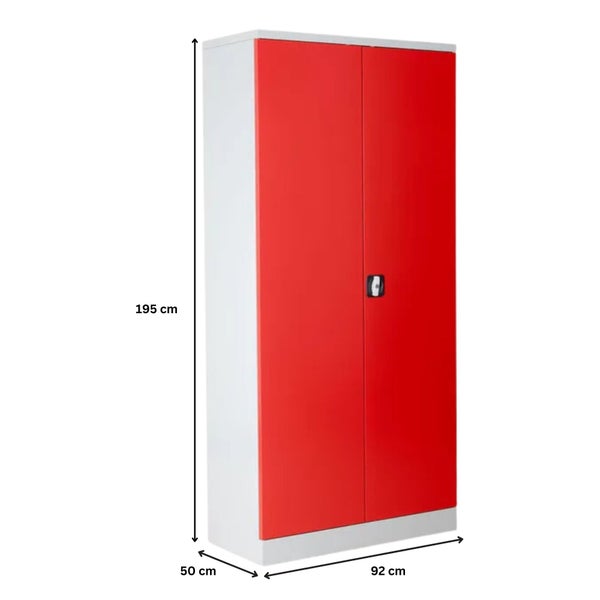 PROREGAL Stahlschrank Bee 5 Fachböden HxBxT 195 x 92 x 50 cm Verzinktes & Verstärktes Fachbodenmaterial Grau & Rot