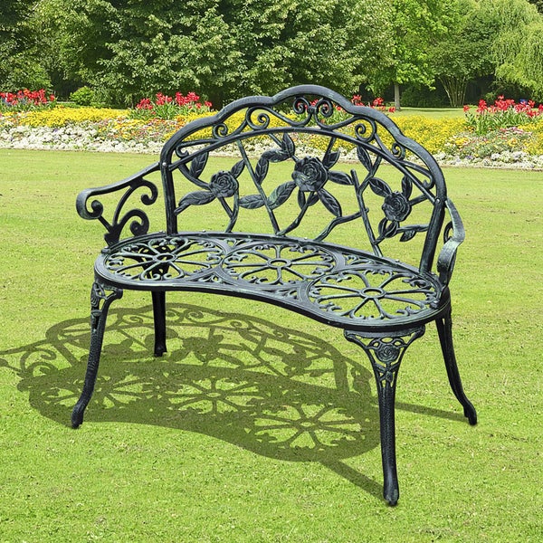 Outsunny Gartenbank, Parkbank, 100 x 54 x 78 cm, Metall, Antik Grün
