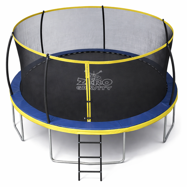 Rundes Gartentrampolin mit Sicherheitsnetz und Leiter