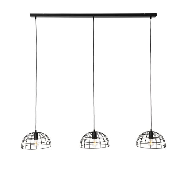 Dreiflammige Pendelleuchte mit Lampenschirmen aus Metalldraht