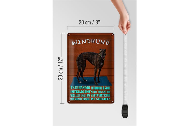 Blechschild Spruch 20x30cm Windhund Hund intelligent sanft