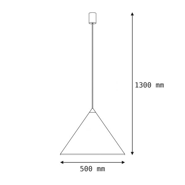 Maßzeichnung einer Pendelleuchte mit 500 Millimeter Durchmesser und 1300 Millimeter Gesamthöhe.