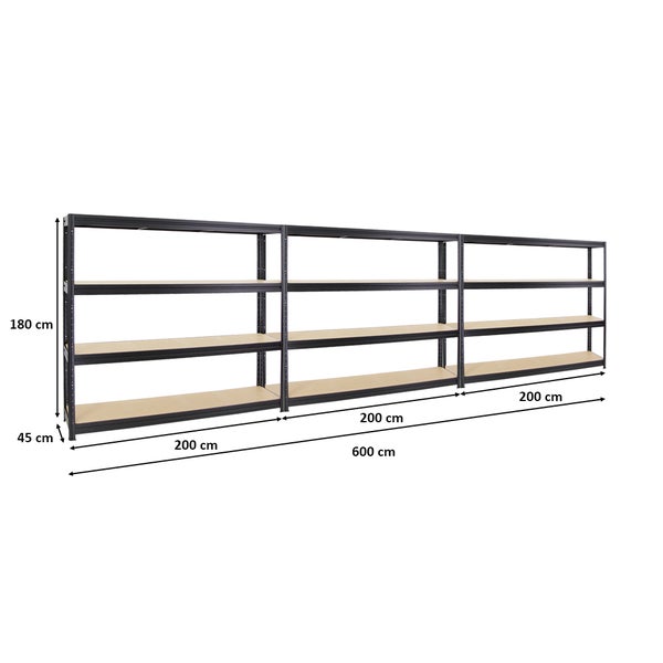 PROREGAL Mega Deal 3x Schwerlastregal Dino HxBxT 180 x 200 x 45 cm Fachlast 500 kg Schwarz