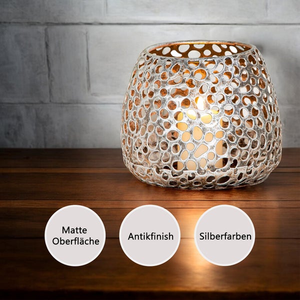 Windlicht GILDE Kerzenhalter Höhe 12cm Durchmesser 14cm silberfarben Metall