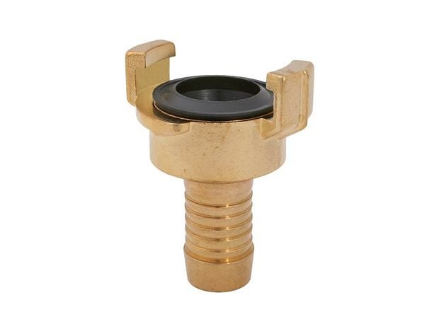 Schlauchkupplung aus Messing mit Schlauchtülle und Gummidichtung.