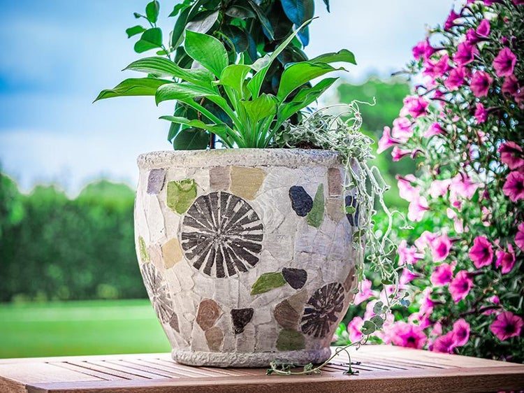 PROREGAL Blütentopf mit Mosaik, Grau, Keramik, 27,5x27,5x25cm
