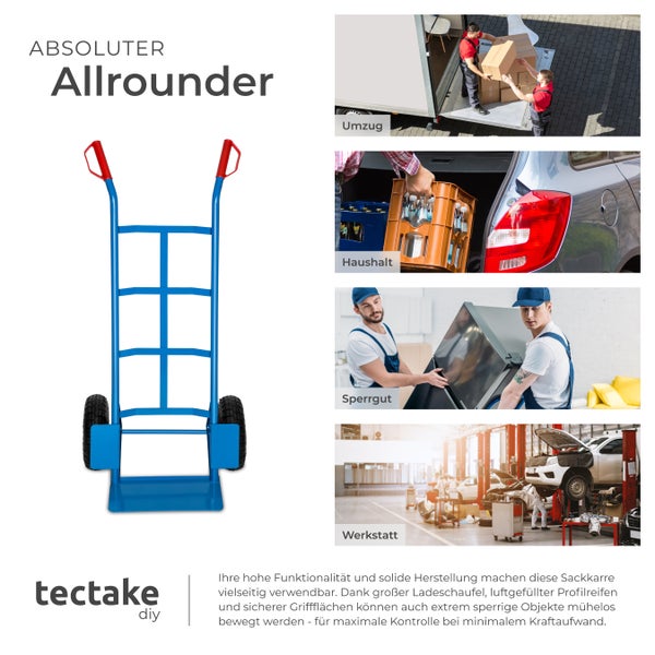 Sackkarre tectake  Belastbarkeit 200 kg mit Stahlrahmen blau