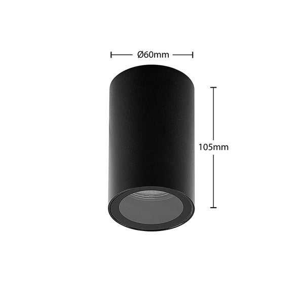Schwarze Deckenleuchte mit den Maßen 60 mm mal 105 mm.