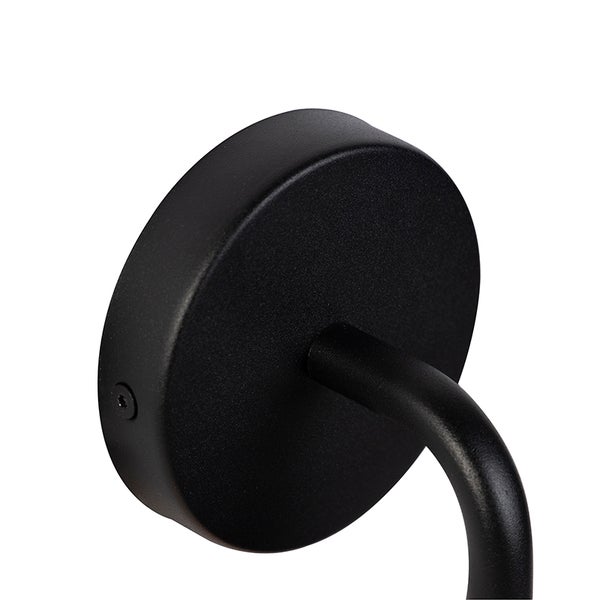 Runde Wandhalterung für Leuchte aus schwarzem Metall mit gebogenem Arm.