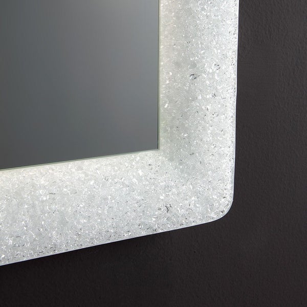 Spiegel mit weißem Rahmen aus Fusingglas und hinterleuchtetem Granulat 90 x 62 cm