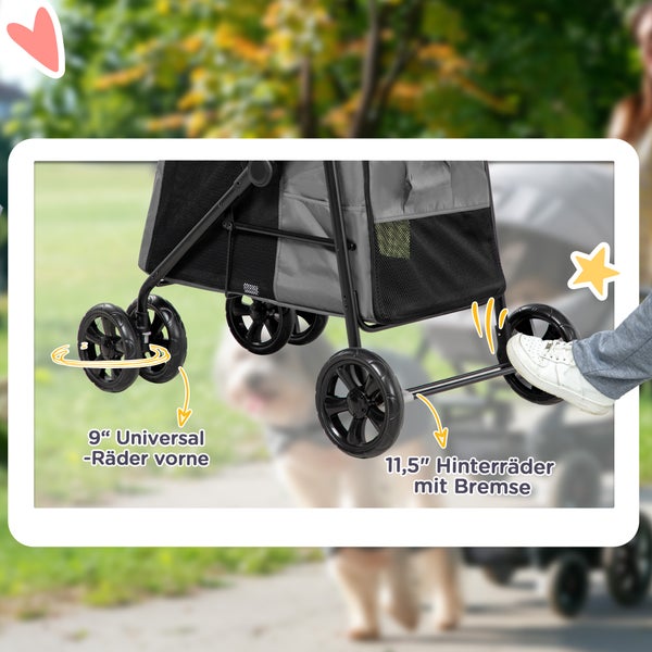PawHut Hundewagen, 102L x 62B x 105H cm, Oxford-Gewebe (100% Polyester), Stahl, Grau