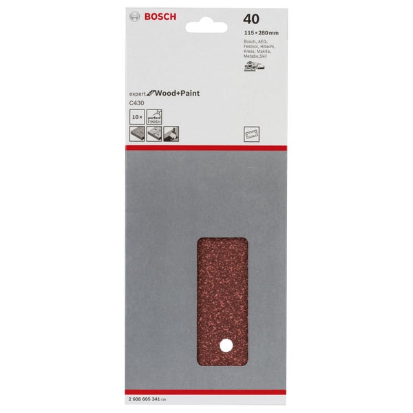 Bosch Expert C430 Schleifpapier für Holz und Farbe, Körnung 40, Größe 115 x 280 mm