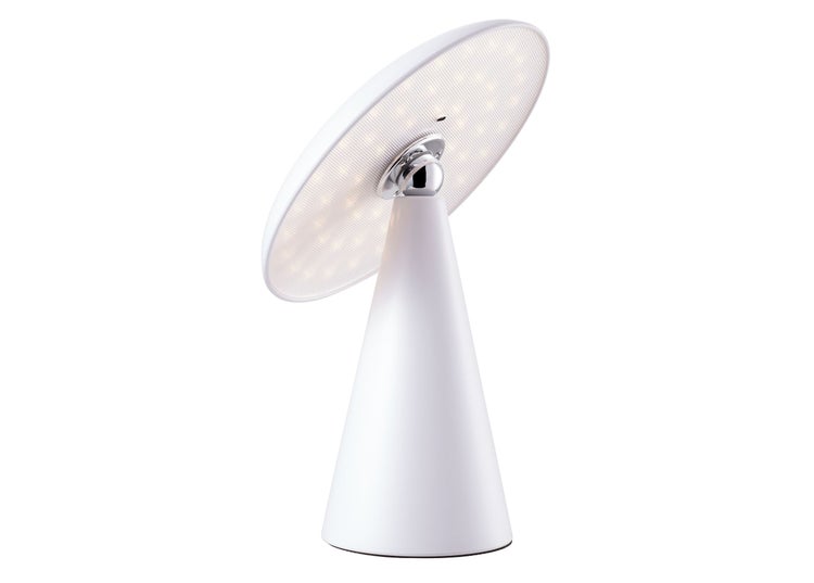 Moderne LED Tischleuchte mit schwenkbarem Rundkopf und kegelförmigem Standfuß