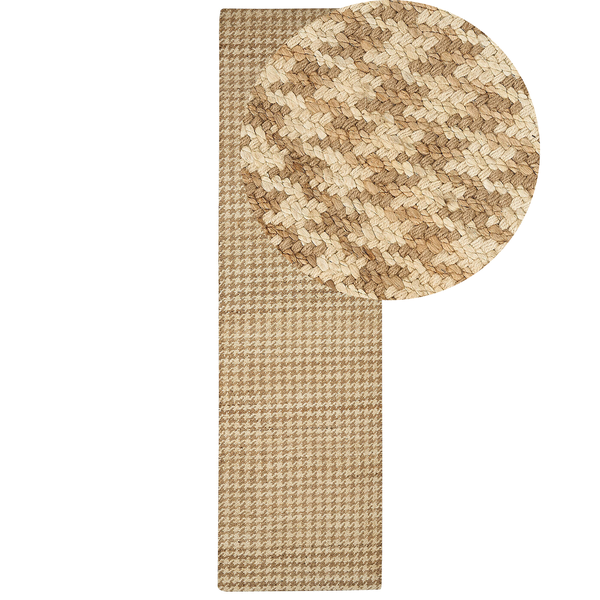 Teppich Jute beige 80 x 300 cm kariertes Muster Kurzflor ARAPTEPE