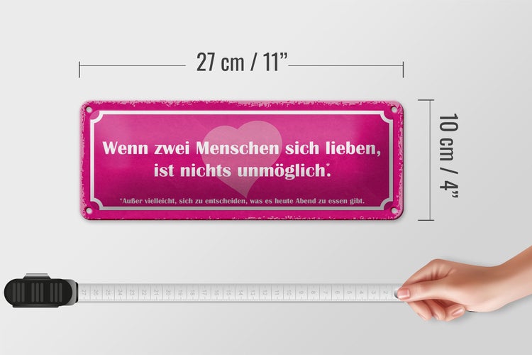 Blechschild Spruch 27x10cm wenn zwei Menschen sich lieben Dekoration