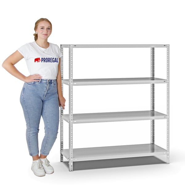 PROREGAL Fachbodenregal Schraubsystem Medium-Duty Grundregal HxBxT 150 x 130 x 50 cm 4 Ebenen Fachlast 200 kg Beidseitig Nutzbar Lichtgrau