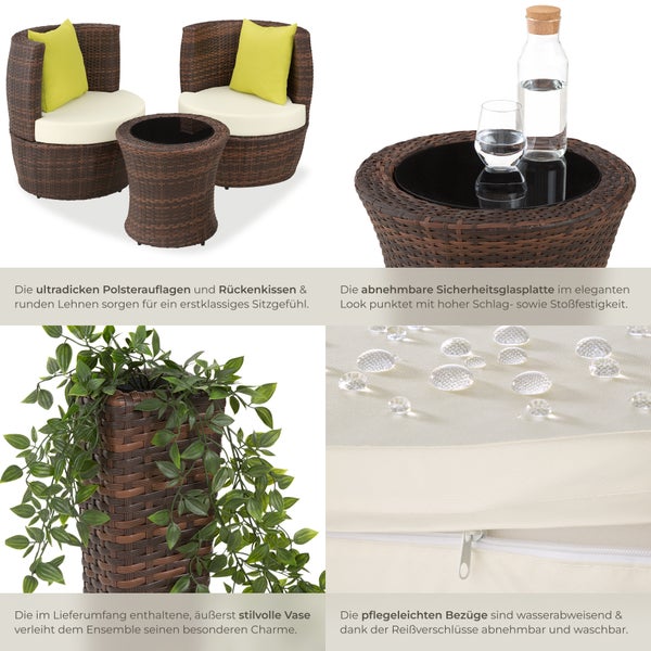Rattan Sitzgruppe tectake Nizza stapelbar mit Aluminiumgestell schwarz/braun