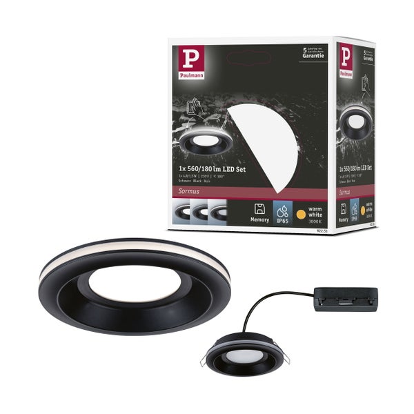 LED Einbauleuchte Sormus Einzelleuchte IP65 rund 100mm 4,8W / 1,5W 560lm / 180lm 230V 3000K Schwarz