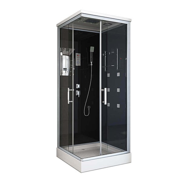 Home Deluxe - Komplettdusche WAVE M - Schwarz, Maße: 90 x 90 - inkl. Radio, Regendusche und komplettem Zubehör I Fertigdusche, Dusche, Duschtempel