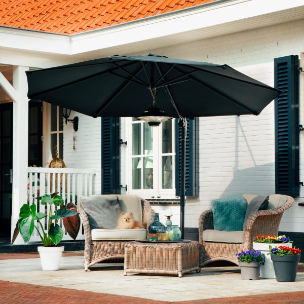 VONROC Premium Sonnenschirm Ampelschirm Balkon - Neigbar, Rund, 300X - Sonnenschutz für Terrasse & Garten - Sonnenschirm groß inklusive Schutzhülle - Bardolino schwarz