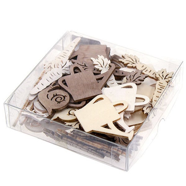 Dekorationselemente aus Holz, verschiedene Gartenmotive im Set