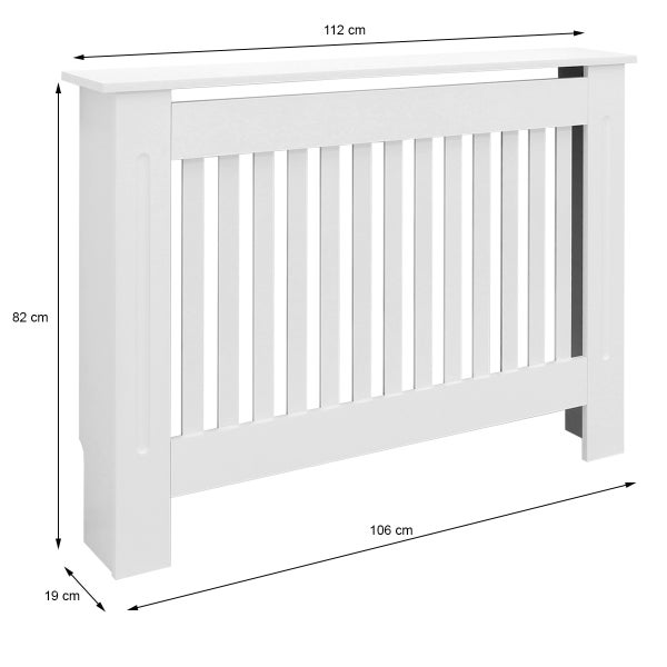 ECD Germany Heizkörperverkleidung Landhausstil 112x19x82 cm Weiß aus MDF lackiert für Schlafzimmer Wohnzimmer Heizungsverkleidung Heizkörperabdeckung Heizungsabdeckung Heizung Heizkörper Abdeckung