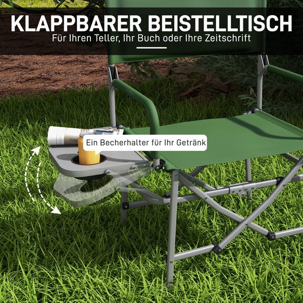 Outsunny Regiestuhl, Faltbar Campingstuhl mit Seitentisch, für Camping, Strand, 81L x 51B x 87H cm, Oxford, Grün