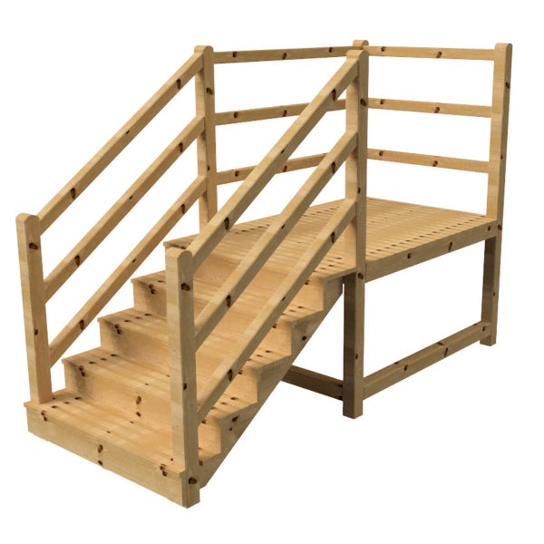 Holzterrasse mit Treppe und Geländer
