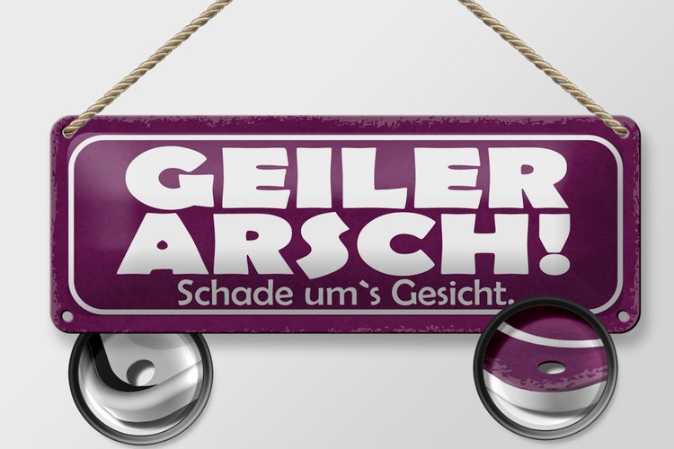 Blechschild Spruch 27x10cm Geiler Arsch Schade um`s Gesicht Dekoration