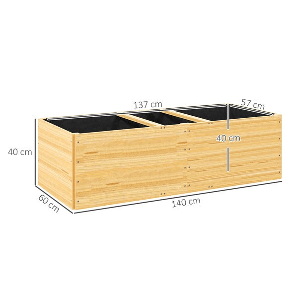 Outsunny Hochbeet aus Holz, Pflanzbeet Frühbeet mit 3 Pflanzzonen, Gartenbeet Blumenkasten, Pflanzkasten 140 x 60 x 40cm Gemüsebeet für Garten Balkon Terrasse, Pflanzkübel für Blumen, Pflanzen, Obst