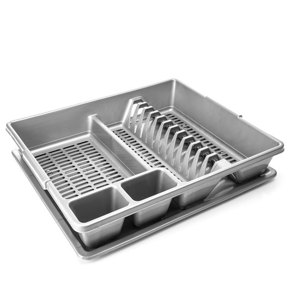 Geschirrabtropfgestell mit Abtropfschale und Fächern für Geschirr und Besteck