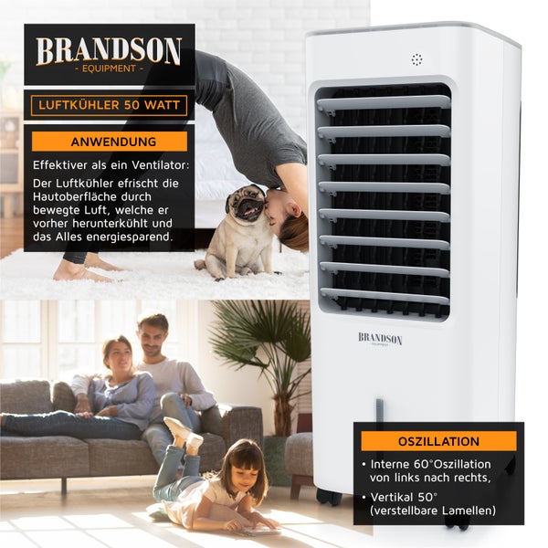Brandson, Luftkühler mobil mit Wasserkühlung, Turmventilator 50 W mit 5L Wassertank, Luftbefeuchter Ventilator Standventilator, leise