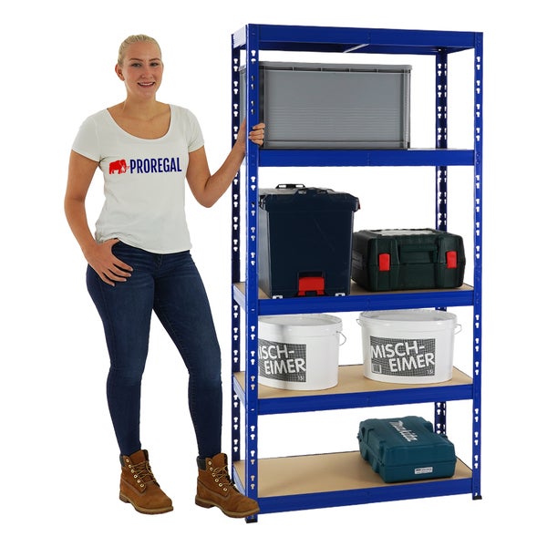 PROREGAL Schwerlastregal Tiger HxBxT 180 x 90 x 45 cm Fachlast 265 kg 5-Ebenen Blau