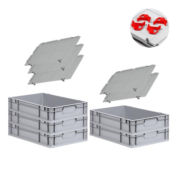 PROREGAL Spar Set 5x Eurobox Nextgen Economy Mit Auflagedeckel & 4x Schiebeschnappverschlüsse Rot Griffe Geschlossen HxBxT 12 x 40 x 60 cm 23 Liter