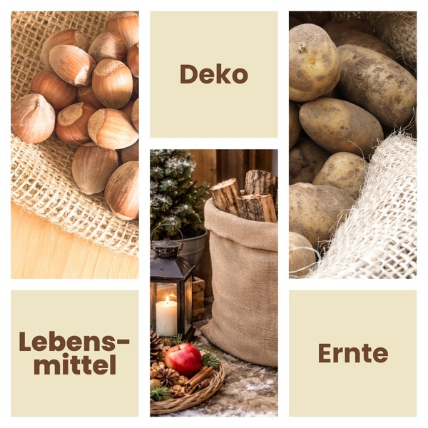 Collage mit Dekoration, Lebensmitteln und Ernteprodukten