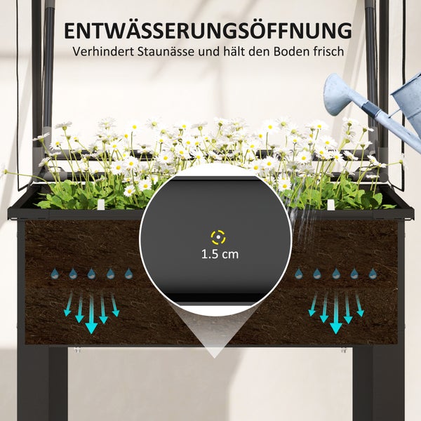 Outsunny Hochbeet mit Abdeckung, erhöhtes Kräuterbeet mit Ablauflöchern, Pflanzkasten aus Metall, wetterbeständig Gemüsebeet, Gartenbeet, Pflanzbeet für Garten, Balkon, 60 x 60 x 120 cm, Schwarz