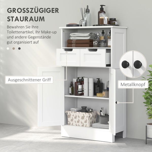 kleankin Badezimmerschrank Badschrank Hochschrank mit verstellbar Ablage, 2 Schubladen, 2 Türen, Schrank Aufbewahrungsschrank für Badezimmer, Wohnzimmer 60 x 30 x 108,8 cm Weiß