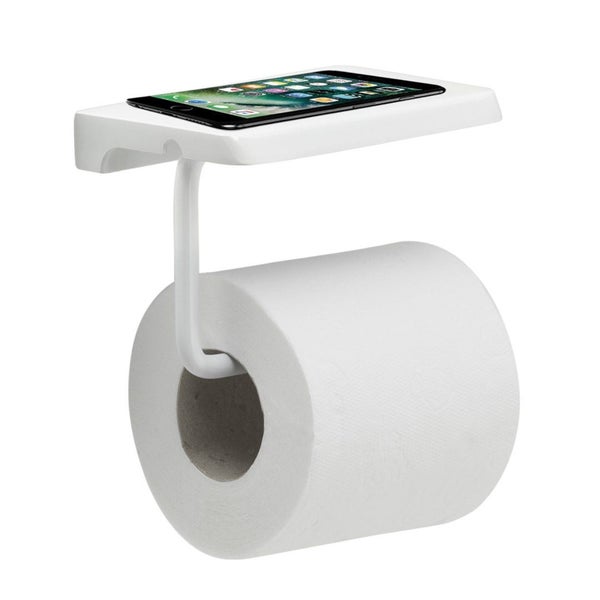 Weißer Edelstahl-Papierrollenhalter mit Ablage