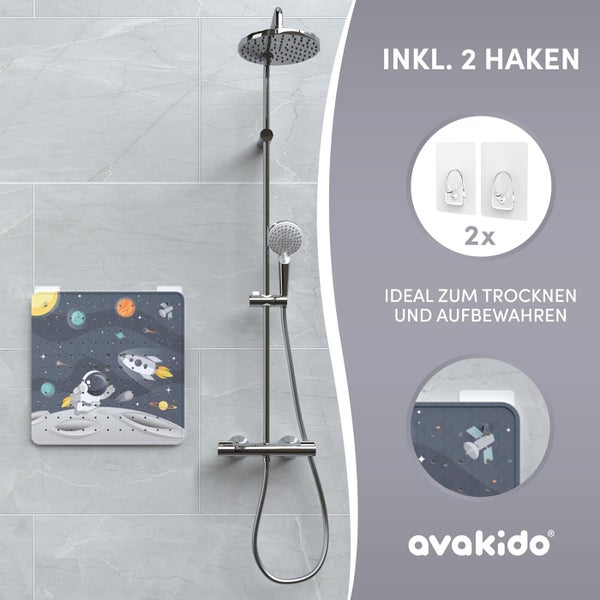 avakido® Duschmatte rutschfest Kinder - 100% BPA frei Inklusive 2 Haken zum Trocknen - Antirutschmatte, Duscheinlage - schimmelresistent & maschinenwaschbar