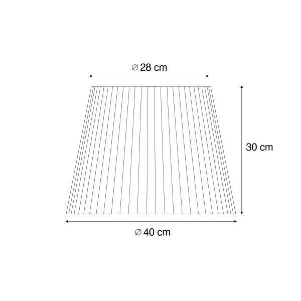 Maßskizze Lampenschirm: Durchmesser oben 28 Zentimeter, Durchmesser unten 40 Zentimeter, Höhe 30 Zentimeter.