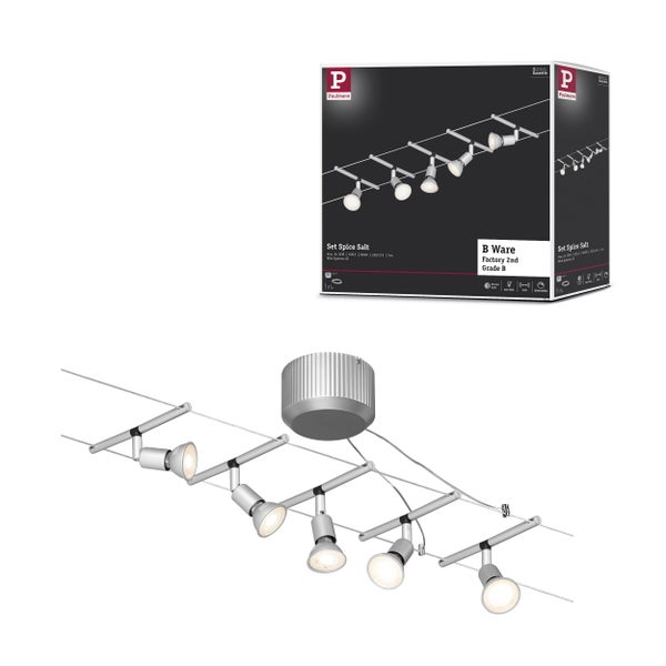 Paulmann Set Spice Salt Drahtseilsystem Leuchte mit fünf Strahlern und Verpackung