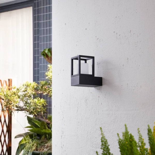 Lucande LED Wandleuchte außen Rumina (spritzwassergeschützt (Modern) in Schwarz aus Aluminium (1 flammig, ) - Außenwandleuchten Wandlampe Led Außenlampe Outdoor für