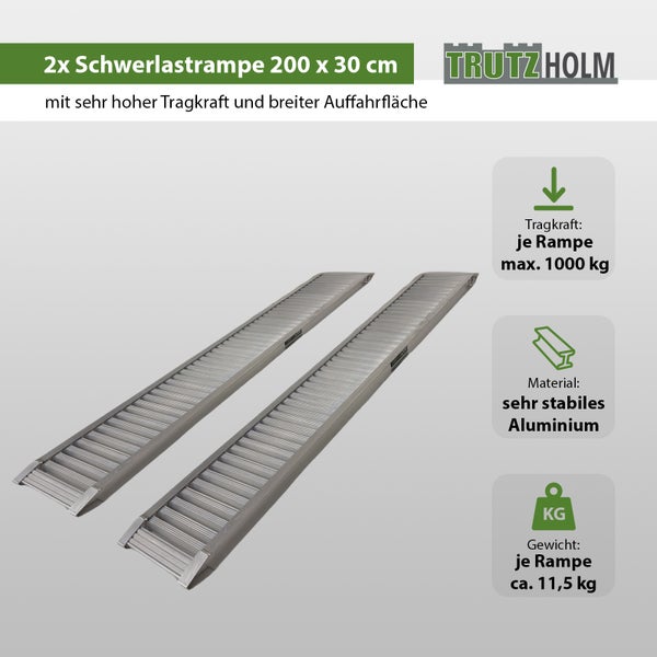TRUTZHOLM 2 x Schwerlastrampe 200 cm Traglast 2000kg Alu grau Verlade Rampe Verladerampen