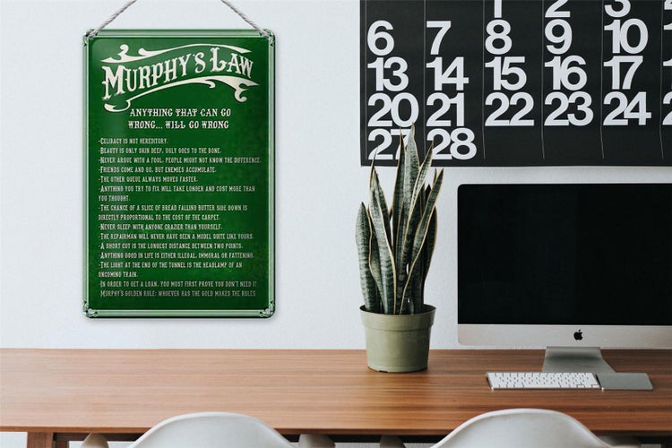 Blechschild Spruch 20x30cm Murphy's Law Anything That Can
