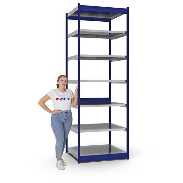 PROREGAL Fachbodenregal Stecksystem Vierkant-Profil Grundregal HxBxT 300 x 102,5 x 80 cm 7 Ebenen Einseitige Bauart Fachlast 200 kg Enzianblau