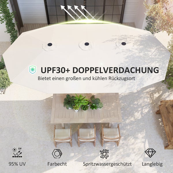 Outsunny Doppelsonnenschirm 436 x 260 cm, UV Schutz Stahl Sonnenschirm mit Handkurbel, oval Balkonschirm Strandschirm windfest stabil Marktschirm Kurbelschirm für Strand Balkon Garten, Beige