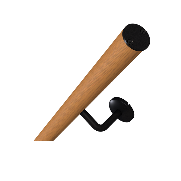 Handlauf aus Eichenholz mit schwarzem Wandhalter und schwarzer Endkappe.