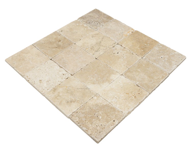 Wohnrausch Travertin Mosaikfliesen GOLDEN-SUNSET 10 x 10 x 1 cm, getrommelt, beige, gelb, braun