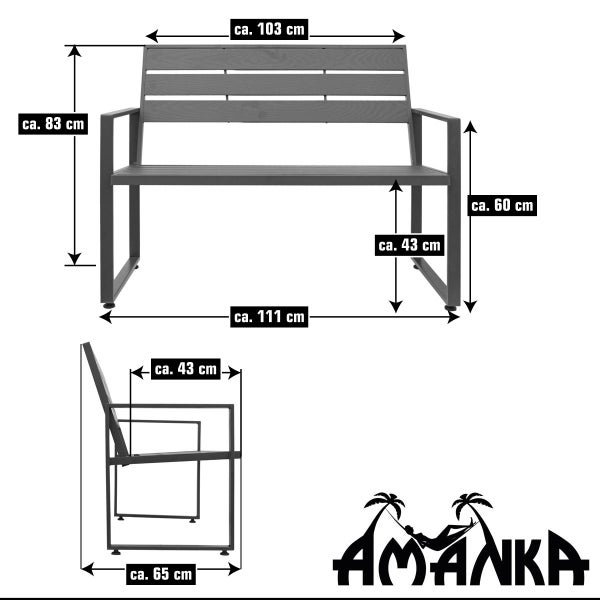 AMANKA 260kg Zweisitzer Gartenbank Metall 111x65x83 Parkbank Gartenbank Holzoptik Outdoor Bank Wetterfest Eisenbank für Garten Kleine Balkonbank Sitzbank Außen Wetterfest Gartenmöbel Bänke Balkonmöbel