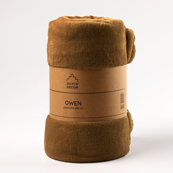 Gerollte braune Fleecedecke mit Papierbanderole 130x160 cm
